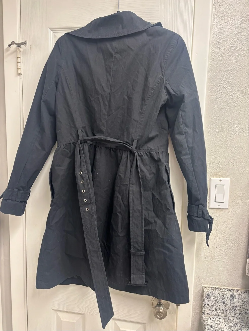 Guess Black Trench Coat with Polka Dot Lining